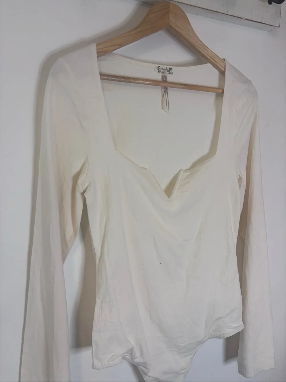 NWOT Free People Zoe Ivory Notch-Neck Long Sleeve Bodysuit